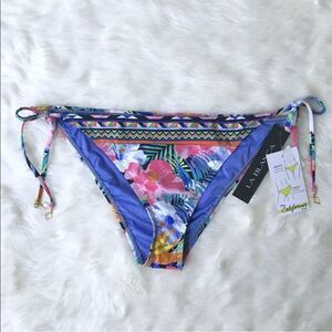 LA BLANCA Floral Print String Bikini Bottom Side Tie Low Rise Cheeky Size 12 New